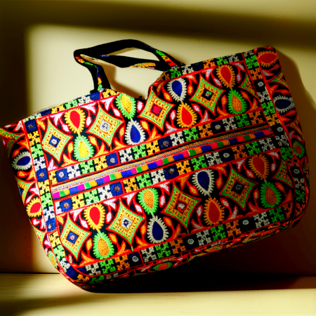 Jaipuri Handmade Embroidered Cotton Handbag – Multicolor Ethnic Tote Bag for Women